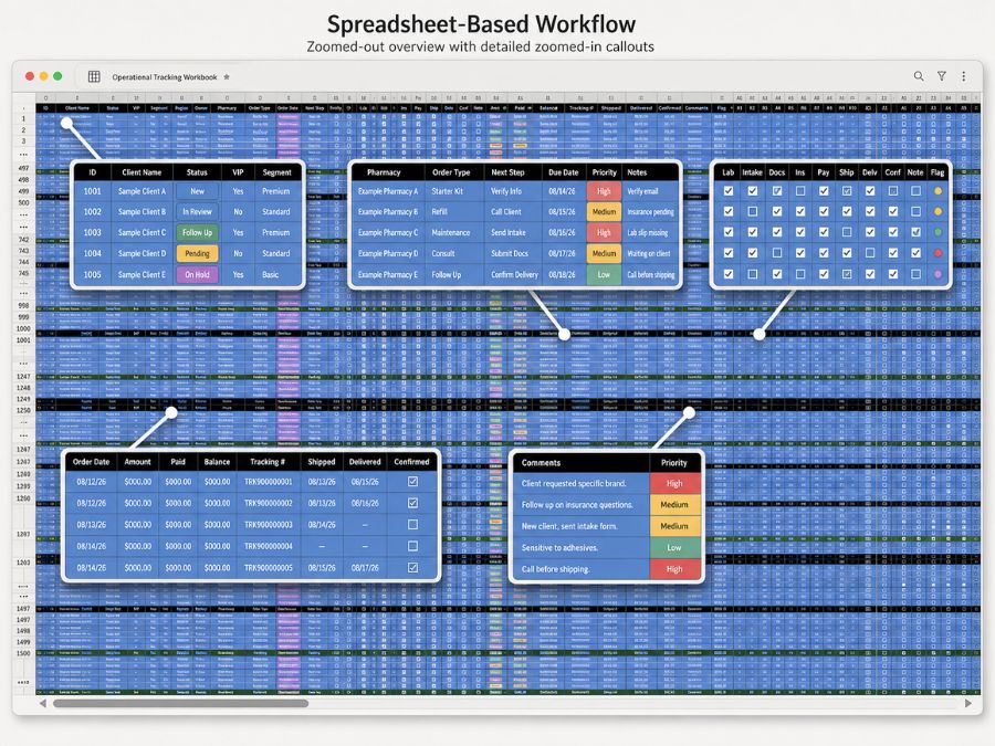 An overwhelmingly busy spreadsheet with over a thousand rows
